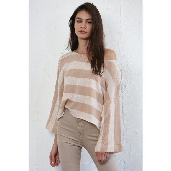 NWT BY TOGETHER | BEIGE/IVORY STRIPED BOXY SWEATER - Picture 1 of 10